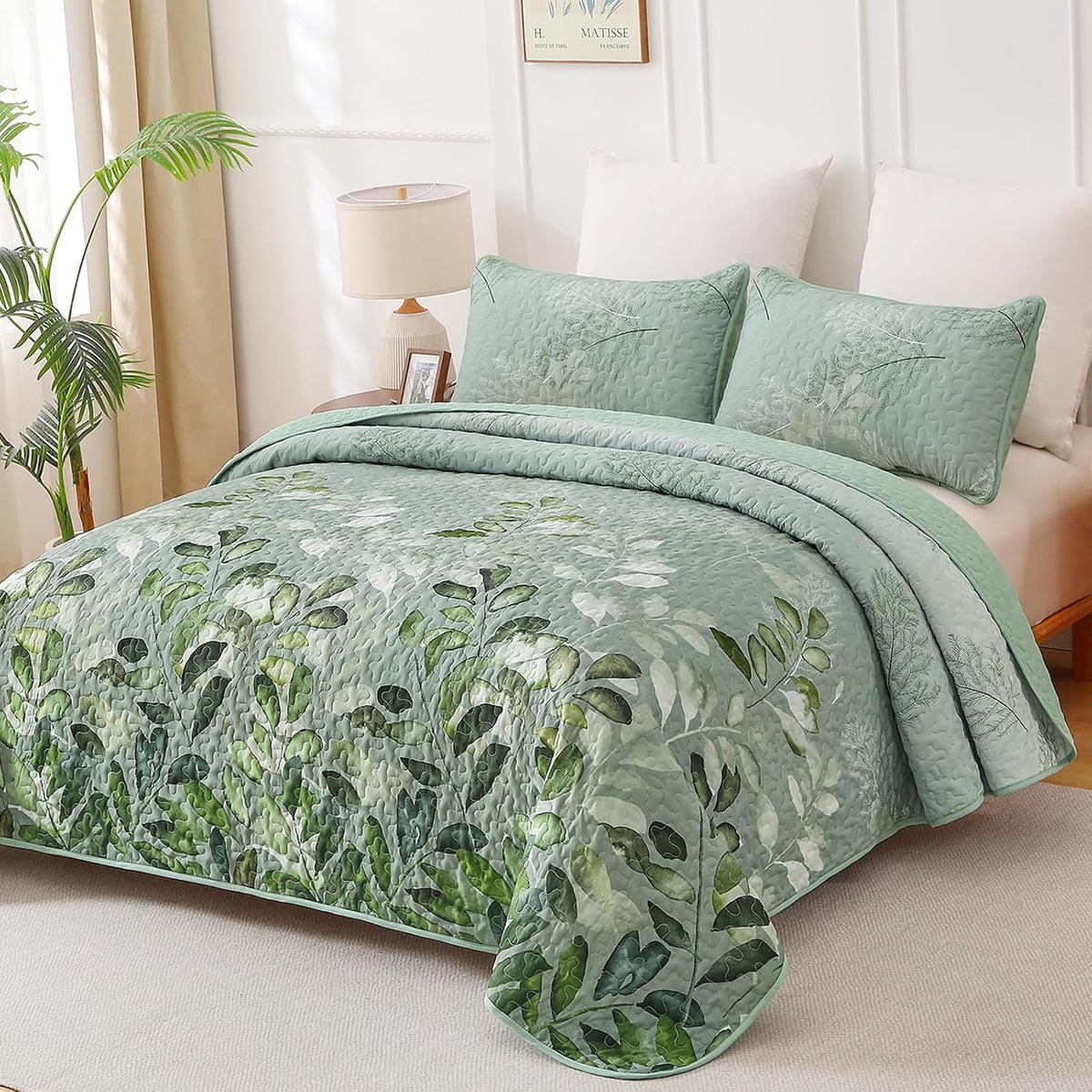 Green Floral Elysian Bedspread Coverlet 3 Piece Set