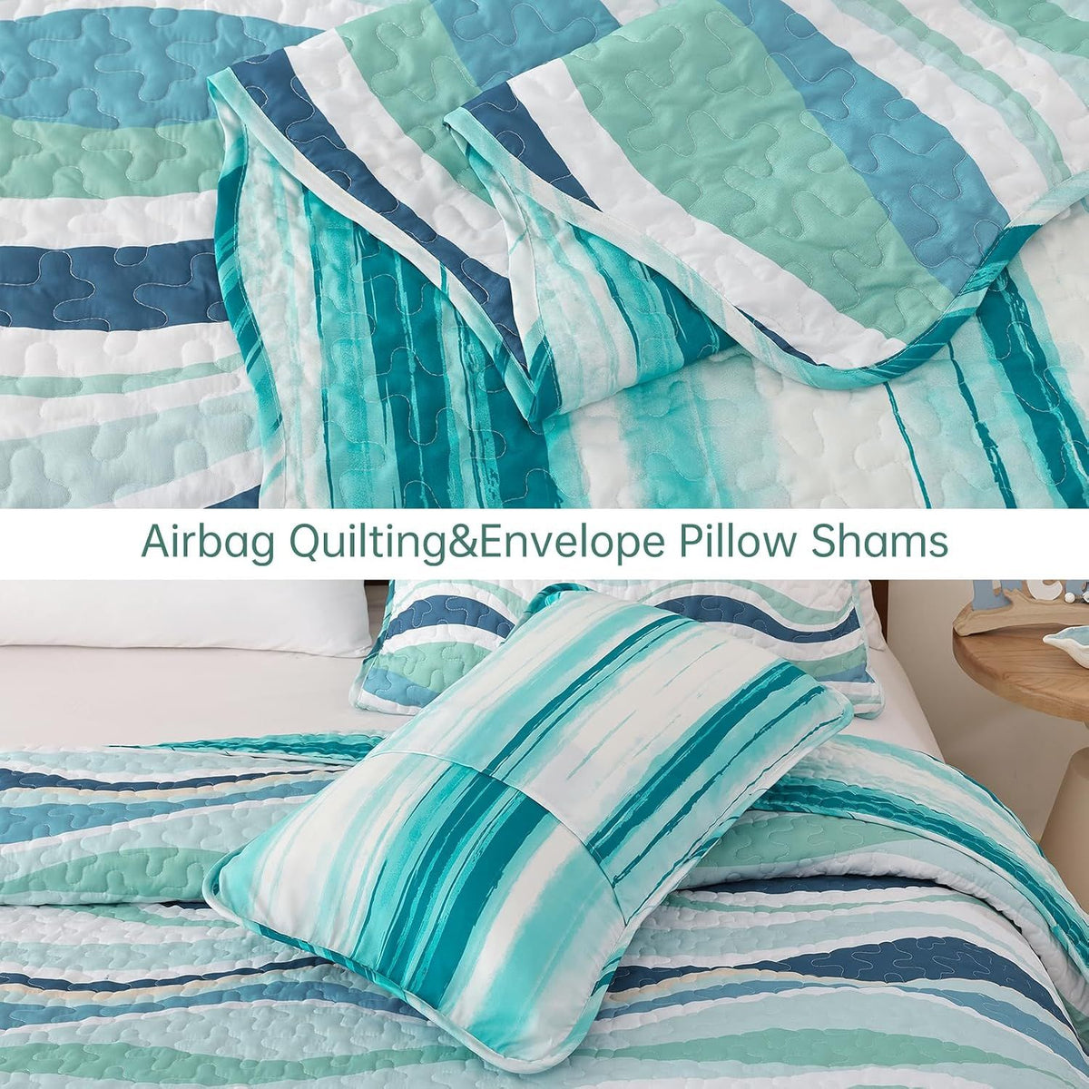Elegant Coastal Sea Wave Meadow Bedspread Coverlet 3 Piece Set