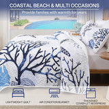 Blue Nautical Coastal Luxe Bedspread Coverlet 3 Piece Set