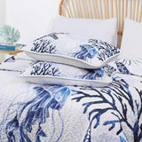 Blue Nautical Coastal Luxe Bedspread Coverlet 3 Piece Set