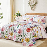 Pink Floral Haven Bedspread Coverlet 3 Piece Set