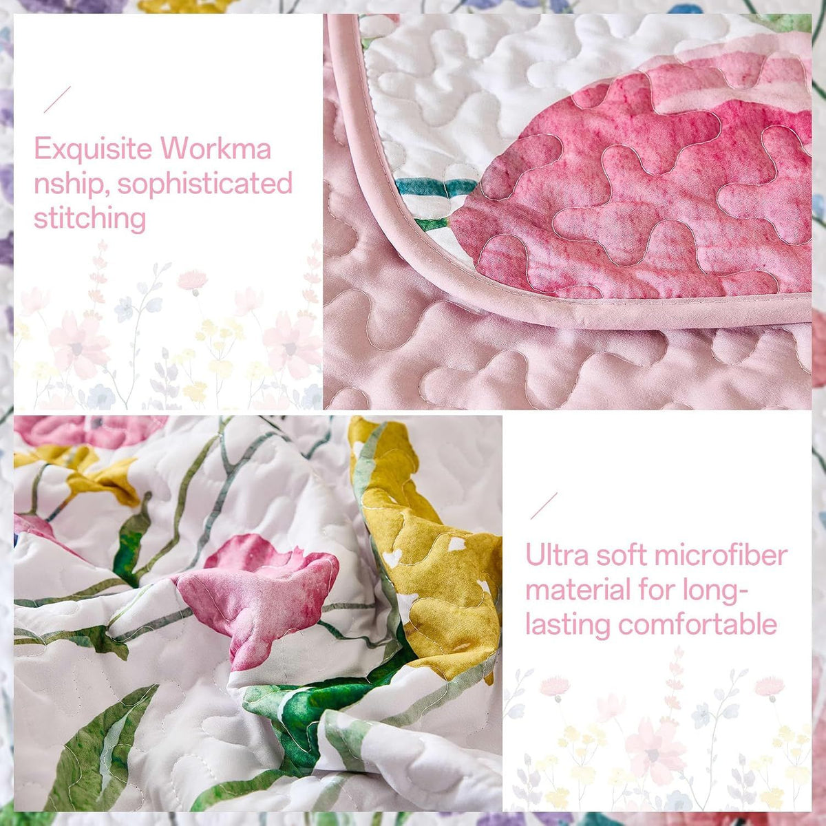 Pink Floral Haven Bedspread Coverlet 3 Piece Set
