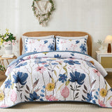 Blue Floral Serenity Bedspread Coverlet 3 Piece Set