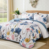 Blue Floral Serenity Bedspread Coverlet 3 Piece Set