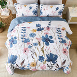 Blue Floral Serenity Bedspread Coverlet 3 Piece Set