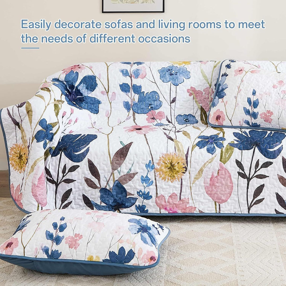 Blue Floral Serenity Bedspread Coverlet 3 Piece Set