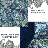 Navy Paisley Boho Dream Bedspread Coverlet 3 Piece Set