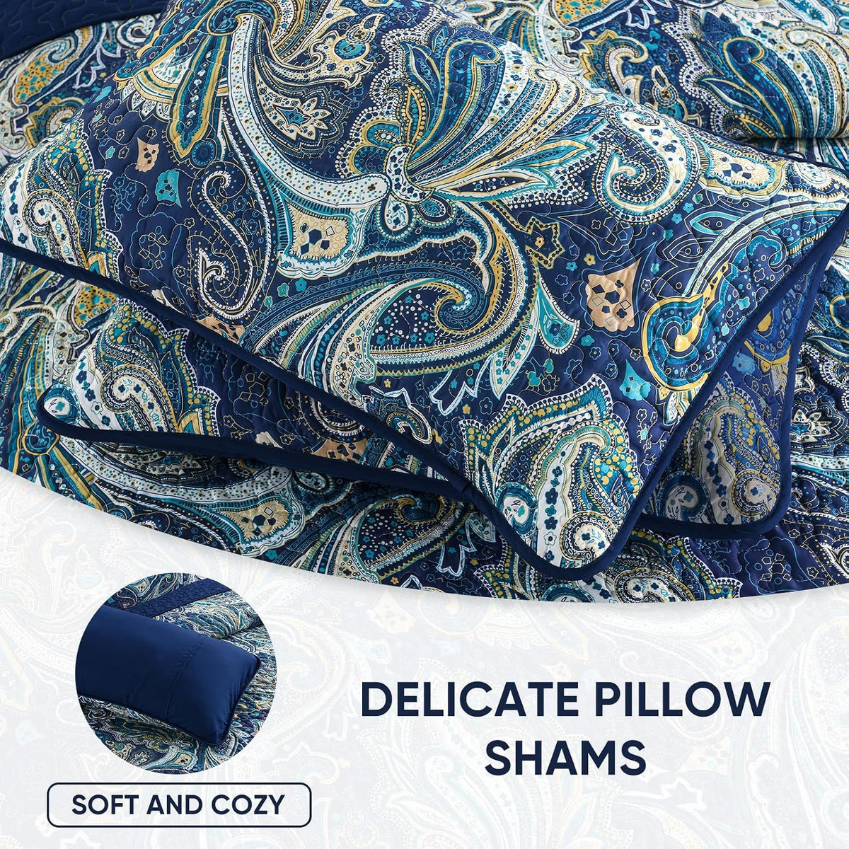 Navy Paisley Boho Dream Bedspread Coverlet 3 Piece Set