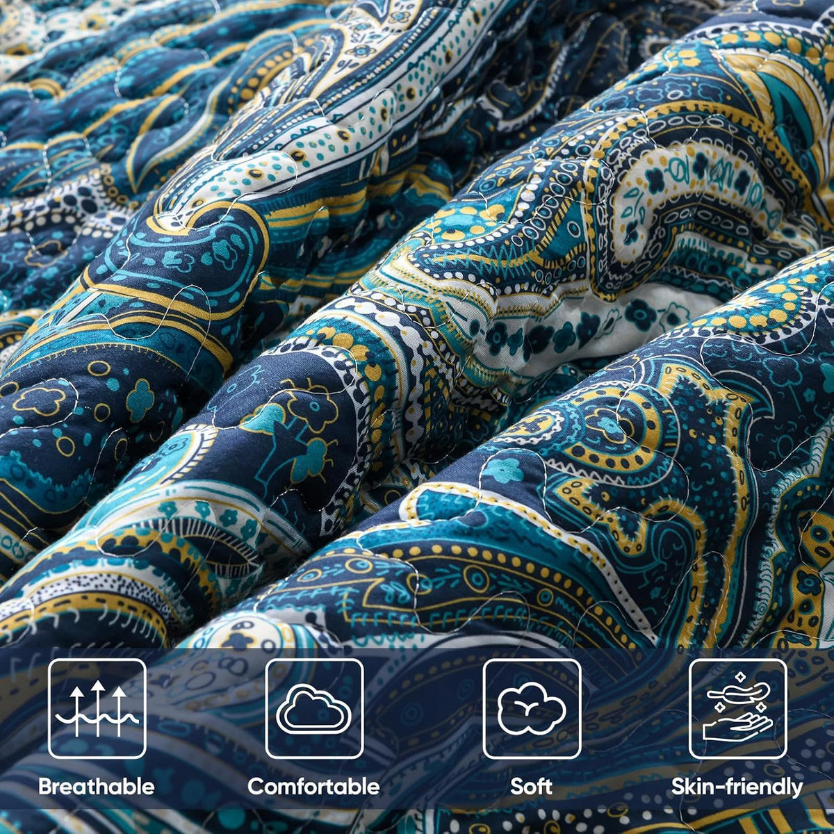 Navy Paisley Boho Dream Bedspread Coverlet 3 Piece Set