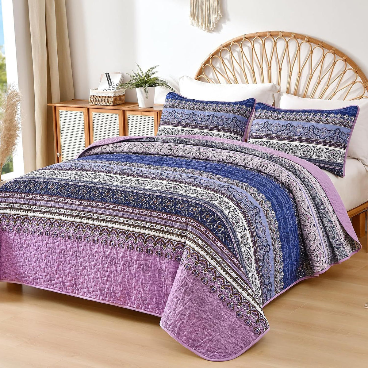 Purple Boho Haven Bedspread Coverlet 3 Piece Set