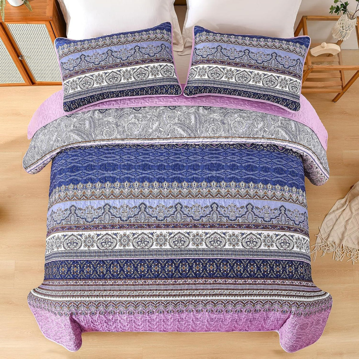 Purple Boho Haven Bedspread Coverlet 3 Piece Set