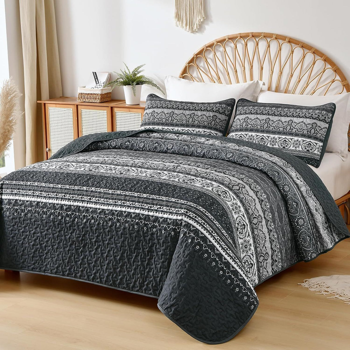Black Boho Majesty Bedspread Coverlet 3 Piece Set