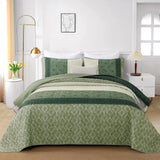 Sage Green Stripe Bloom Bedspread Coverlet 3 Piece Set
