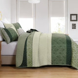 Sage Green Stripe Bloom Bedspread Coverlet 3 Piece Set