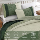 Sage Green Stripe Bloom Bedspread Coverlet 3 Piece Set