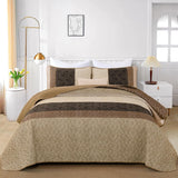 Brown Stripe Plaid Garden Bedspread Coverlet 3 Piece Set