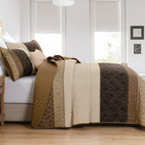 Brown Stripe Plaid Garden Bedspread Coverlet 3 Piece Set