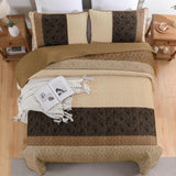 Brown Stripe Plaid Garden Bedspread Coverlet 3 Piece Set