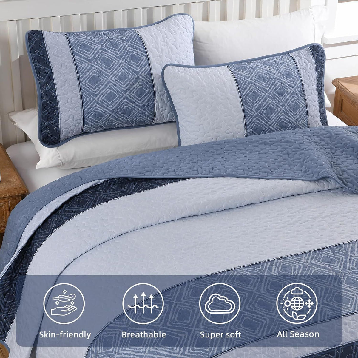 Mineral Blue Stripe Plaid Dream Bedspread Coverlet 3 Piece Set