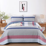 Red Patchwork Boho Mosaic Bedspread Coverlet 3 Piece Set