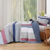 Red Patchwork Boho Mosaic Bedspread Coverlet 3 Piece Set