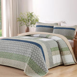 Khaki Green Stripe Bloom Bedspread Coverlet 3 Piece Set