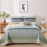Khaki Green Stripe Bloom Bedspread Coverlet 3 Piece Set