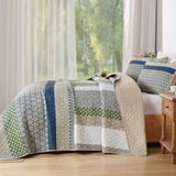 Khaki Green Stripe Bloom Bedspread Coverlet 3 Piece Set
