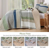 Khaki Green Stripe Bloom Bedspread Coverlet 3 Piece Set