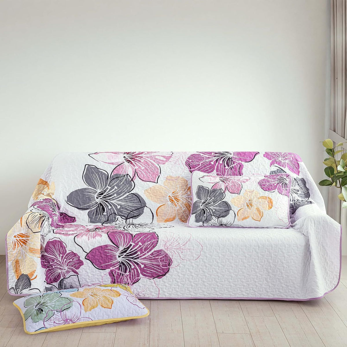 Purple Floral Boho Elysian Bedspread Coverlet 3 Piece Set