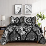 Black Damask Boho Serenity Bedspread Coverlet 3 Piece Set
