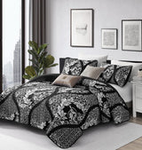 Black Damask Boho Serenity Bedspread Coverlet 3 Piece Set