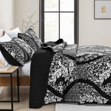 Black Damask Boho Serenity Bedspread Coverlet 3 Piece Set