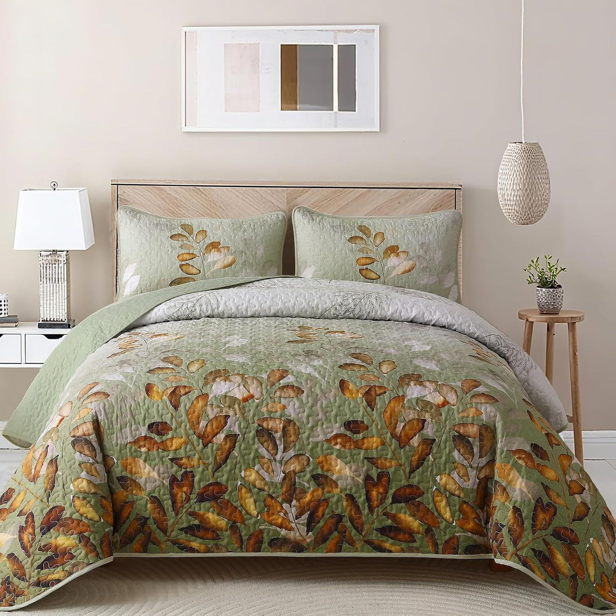 Brown Floral Serenity Bedspread Coverlet 3 Piece Set