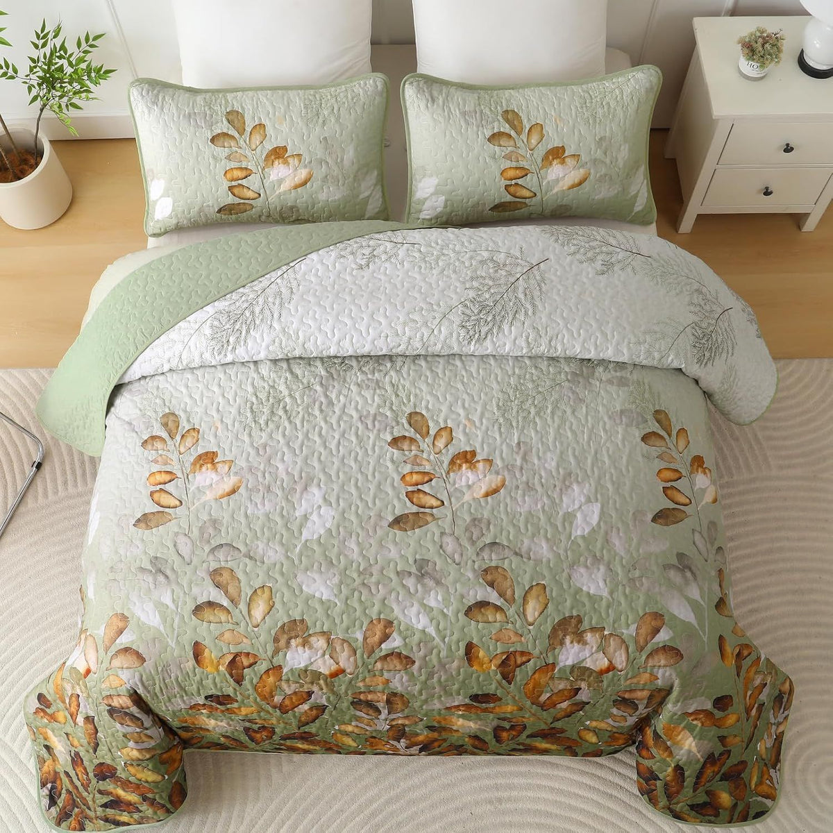 Brown Floral Serenity Bedspread Coverlet 3 Piece Set