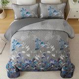 Grey Blue Floral Garden Bedspread Coverlet 3 Piece Set