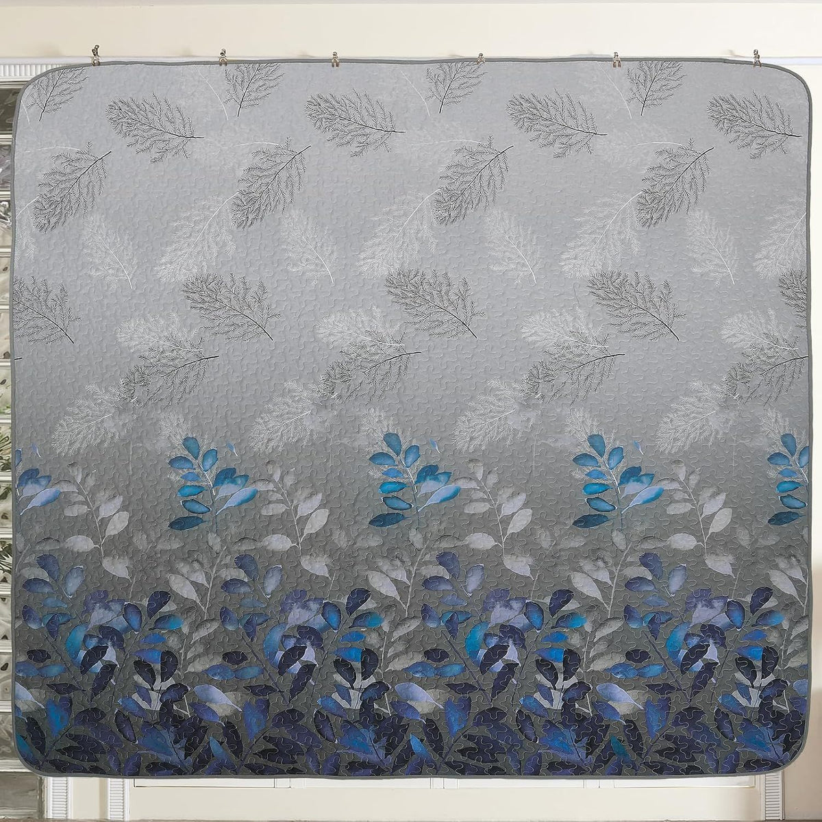 Grey Blue Floral Garden Bedspread Coverlet 3 Piece Set