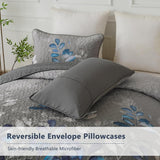 Grey Blue Floral Garden Bedspread Coverlet 3 Piece Set