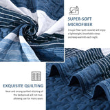 Blue Stripe Patchwork Mosaic Bedspread Coverlet 3 Piece Set
