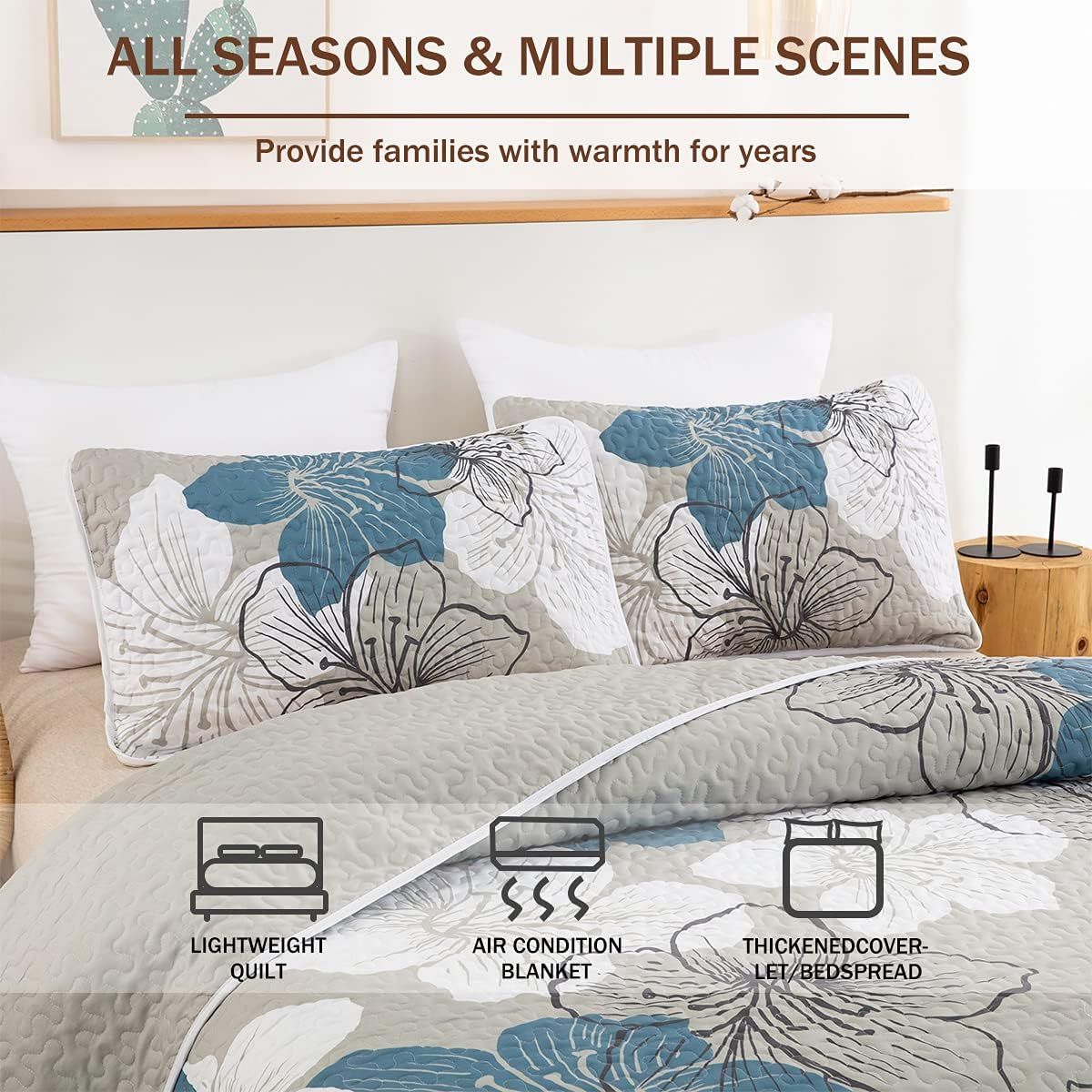 Blue Floral Boho Dream Bedspread Coverlet 3 Piece Set