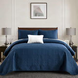 Navy Blue Embossed Haven Bedspread Coverlet 3 Piece Set