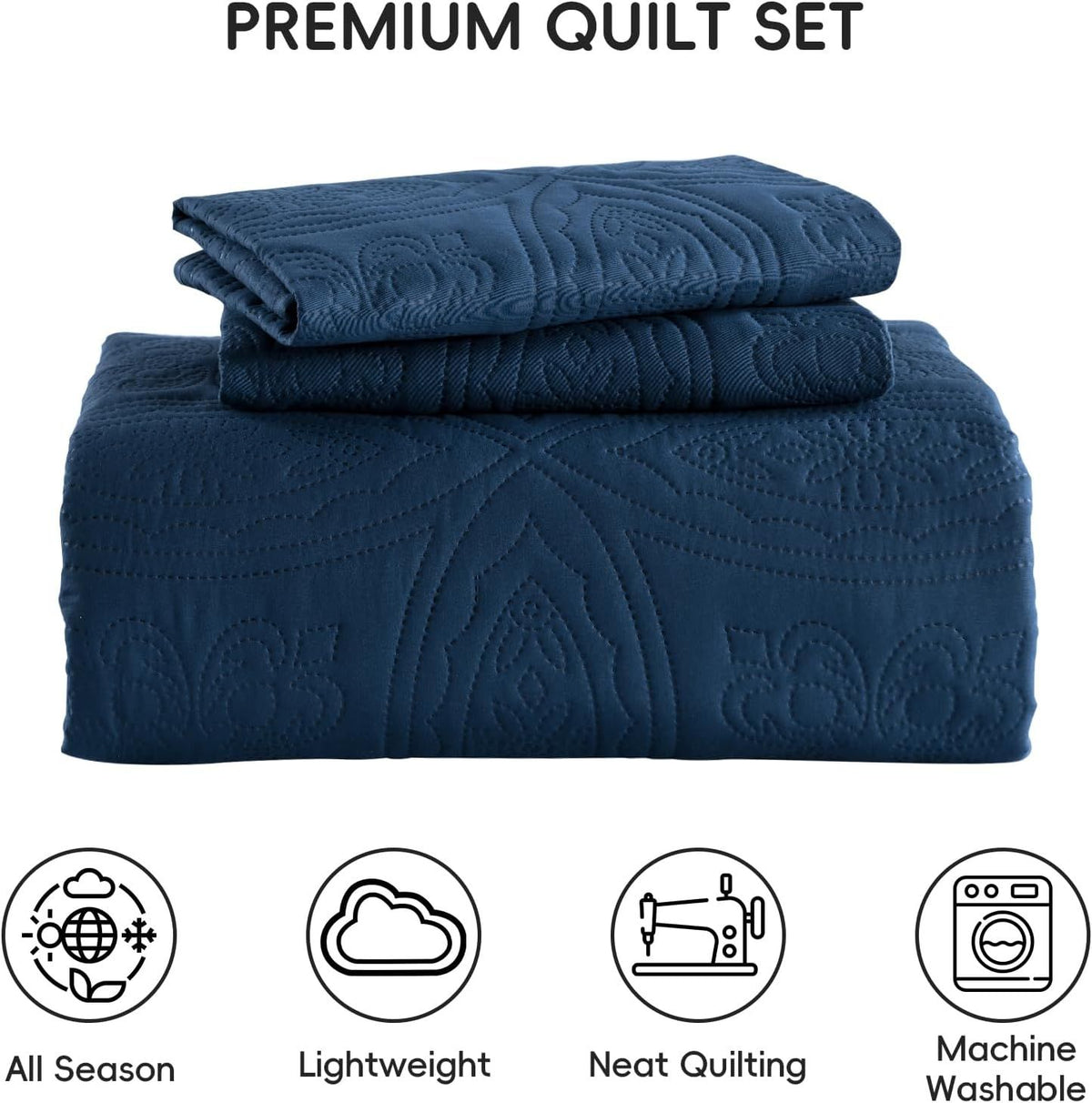 Navy Blue Embossed Haven Bedspread Coverlet 3 Piece Set