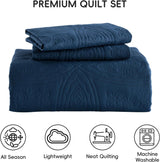 Navy Blue Embossed Haven Bedspread Coverlet 3 Piece Set
