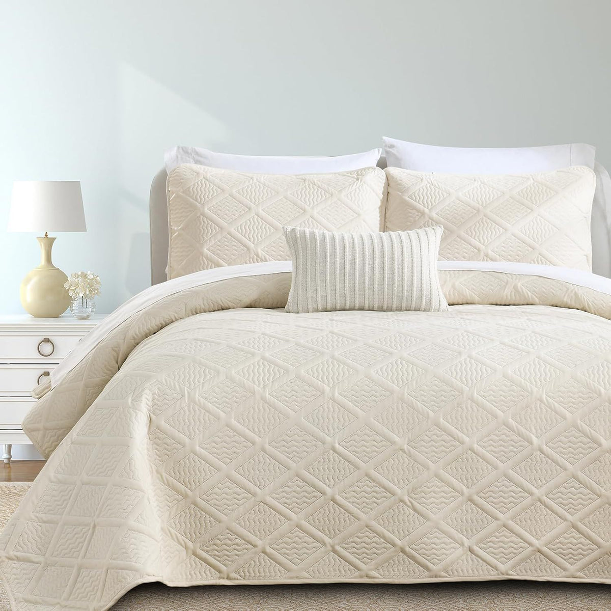 Beige Quilted Royale Bedspread Coverlet 3 Piece Set