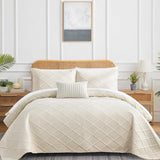 Beige Quilted Royale Bedspread Coverlet 3 Piece Set