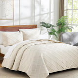Beige Quilted Royale Bedspread Coverlet 3 Piece Set