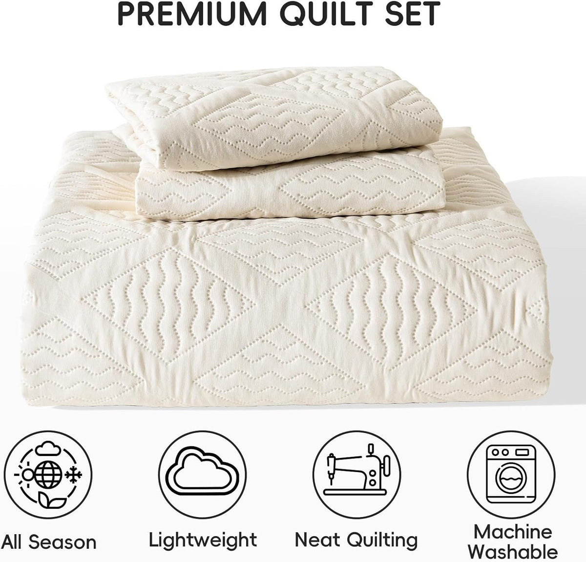 Beige Quilted Royale Bedspread Coverlet 3 Piece Set