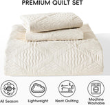 Beige Quilted Royale Bedspread Coverlet 3 Piece Set