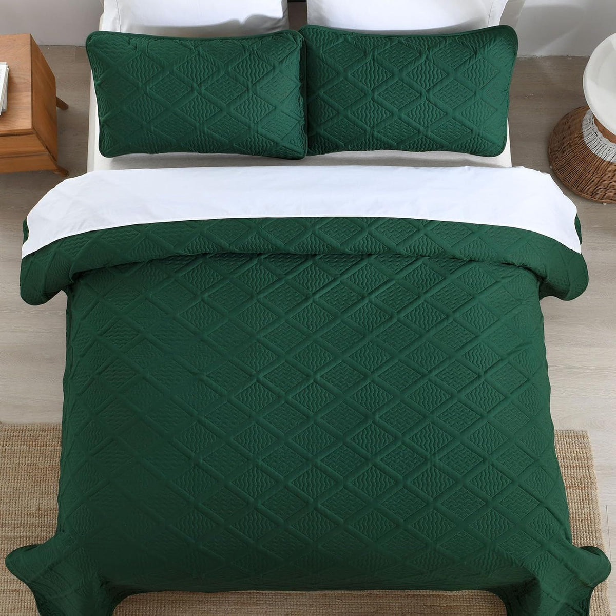 Green Wave Bloom Bedspread Coverlet 3 Piece Set