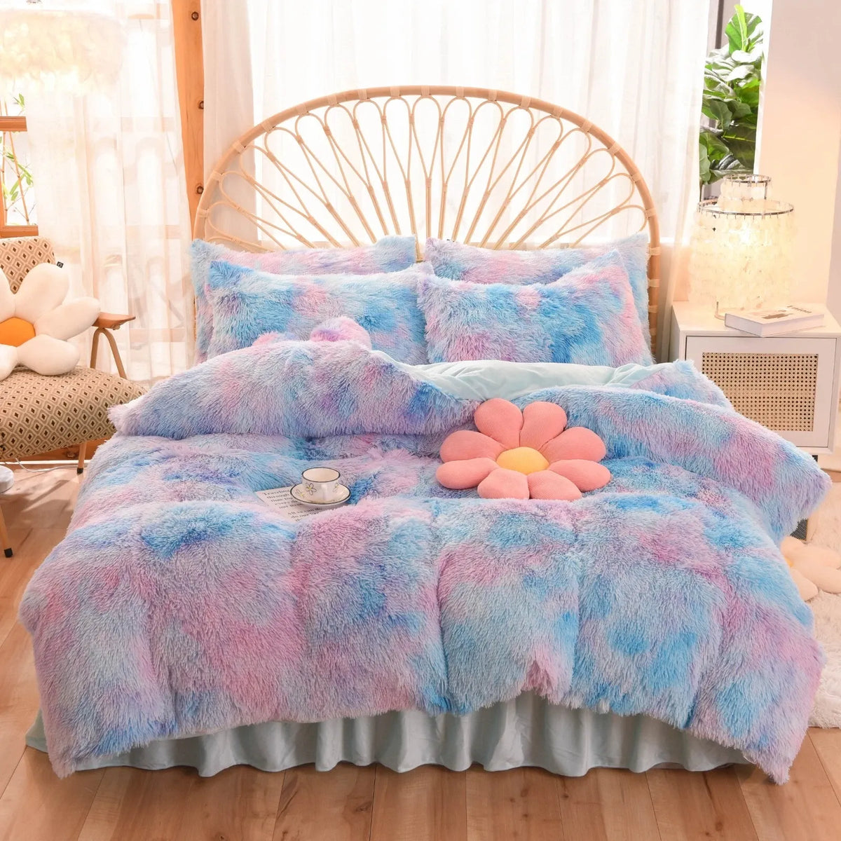 Blue Plush Arabelle Leaf Quilt / Doona / Duvet Cover set